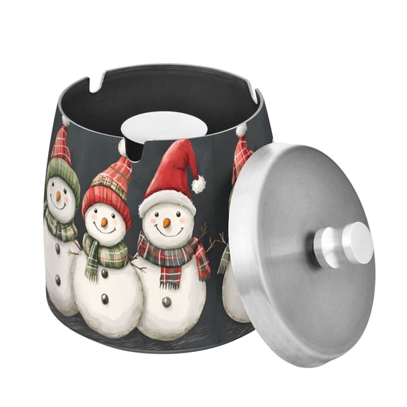 Yayeee Ashtray with Lid for Cigarette Smokeless Stainless Steel Home Ash Holder, Red Snowmen