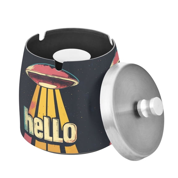 Yayeee Ashtray with Lid for Cigarette Smokeless Stainless Steel Home Ash Holder, Red UFO