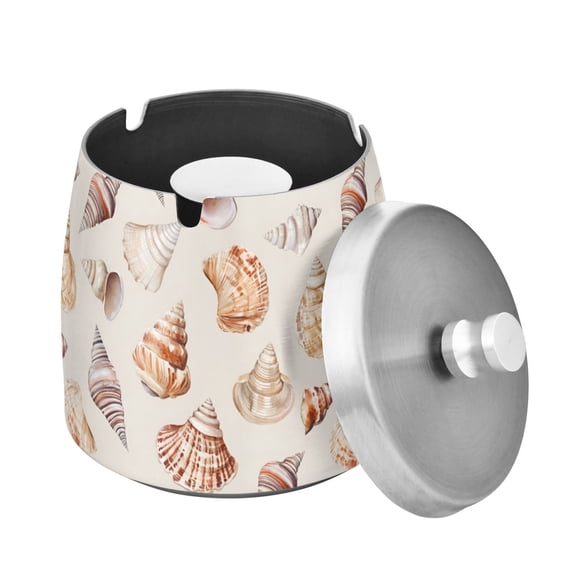 Yayeee Ashtray with Lid for Cigarette Smokeless Stainless Steel Home Ash Holder, Red Watercolor Seashells