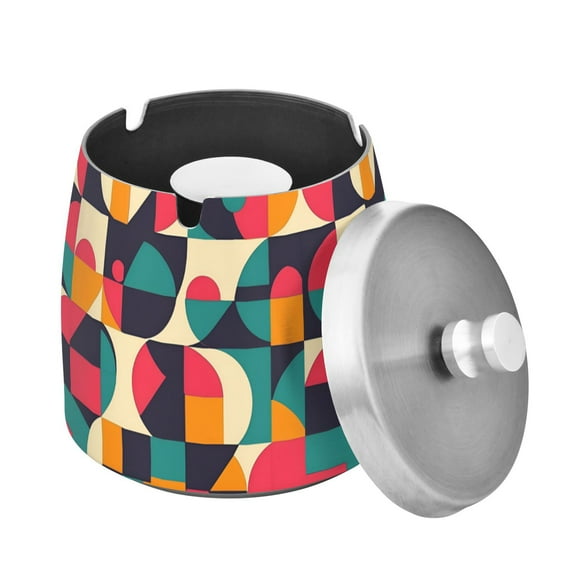 Yayeee Ashtray with Lid for Cigarette Smokeless Stainless Steel Home Ash Holder, Retro Geometric