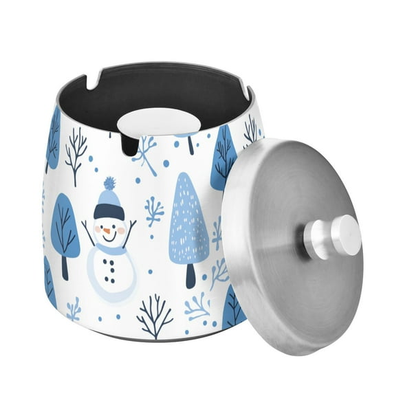Yayeee Ashtray with Lid for Cigarette Smokeless Stainless Steel Home Ash Holder, Simple Cartoon Snowmen