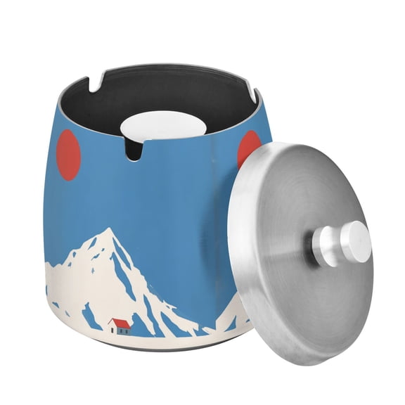 Yayeee Ashtray with Lid for Cigarette Smokeless Stainless Steel Home Ash Holder, Snow Mountain