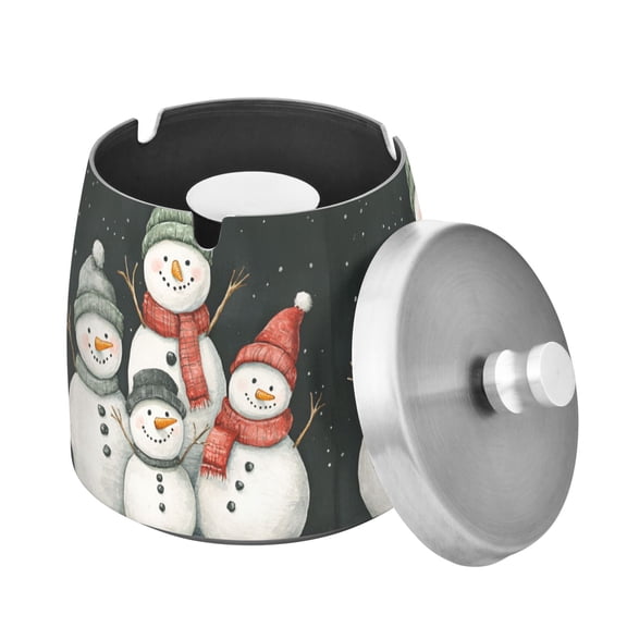 Yayeee Ashtray with Lid for Cigarette Smokeless Stainless Steel Home Ash Holder, Snowman Family