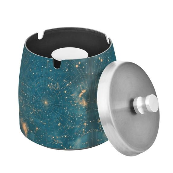 Yayeee Ashtray with Lid for Cigarette Smokeless Stainless Steel Home Ash Holder, Star Map