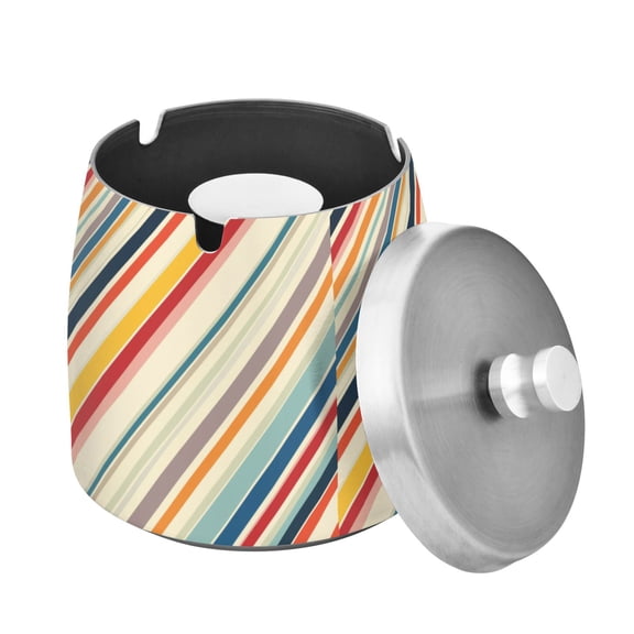 Yayeee Ashtray with Lid for Cigarette Smokeless Stainless Steel Home Ash Holder, Striped Pattern