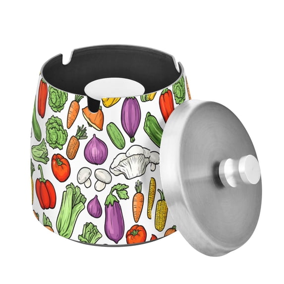 Yayeee Ashtray with Lid for Cigarette Smokeless Stainless Steel Home Ash Holder, Vegetables Pattern