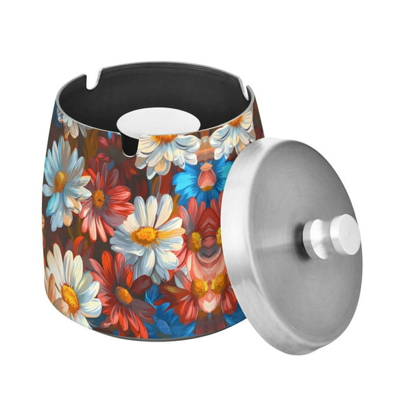 Yayeee Ashtray with Lid for Cigarette Smokeless Stainless Steel Home Ash Holder, Vibrant Floral