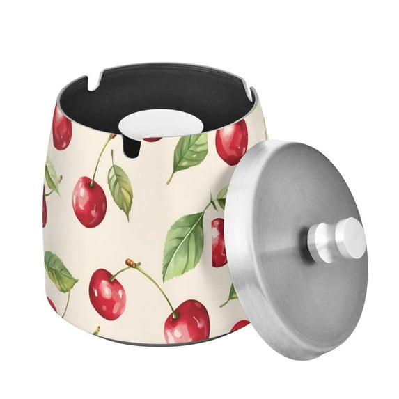 Yayeee Ashtray with Lid for Cigarette Smokeless Stainless Steel Home Ash Holder, Watercolor Cherry