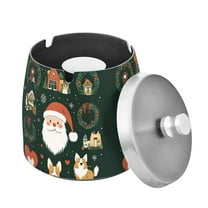 Yayeee Ashtray with Lid for Cigarette Smokeless Stainless Steel Home Ash Holder, Whimsical Christmas