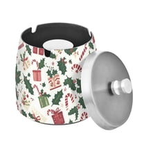 Yayeee Ashtray with Lid for Cigarette Smokeless Stainless Steel Home Ash Holder, White Christmas Holly