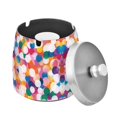 thumbnail image 1 of Yayeee Ashtray with Lid for Cigarette Smokeless Stainless Steel Home Ash Holder, White Colorful Circles, 1 of 7