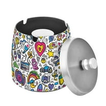 Yayeee Ashtray with Lid for Cigarette Smokeless Stainless Steel Home Ash Holder, White Doodle Pattern