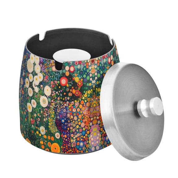 Yayeee Ashtray with Lid for Cigarette Smokeless Stainless Steel Home Ash Holder, White Floral Garden