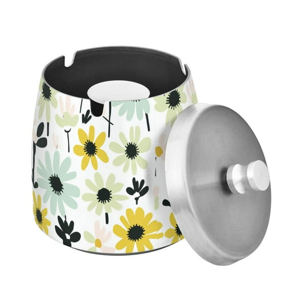Yayeee Ashtray with Lid for Cigarette Smokeless Stainless Steel Home Ash Holder, White Flower