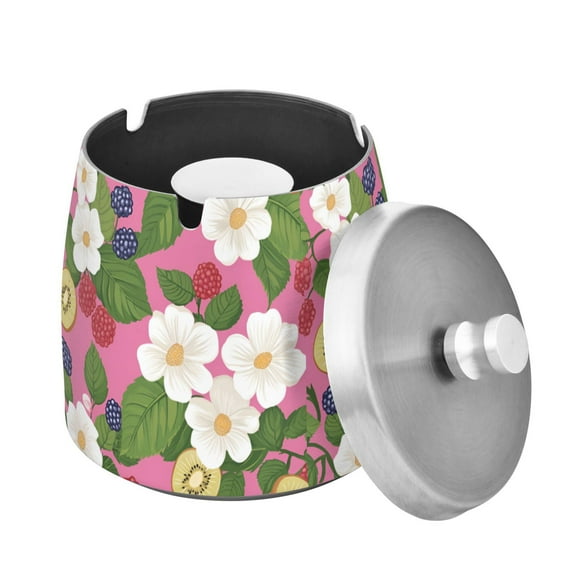 Yayeee Ashtray with Lid for Cigarette Smokeless Stainless Steel Home Ash Holder, White Flowers