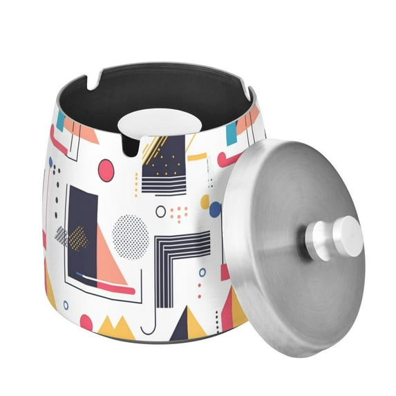 Yayeee Ashtray with Lid for Cigarette Smokeless Stainless Steel Home Ash Holder, White Simple Shapes