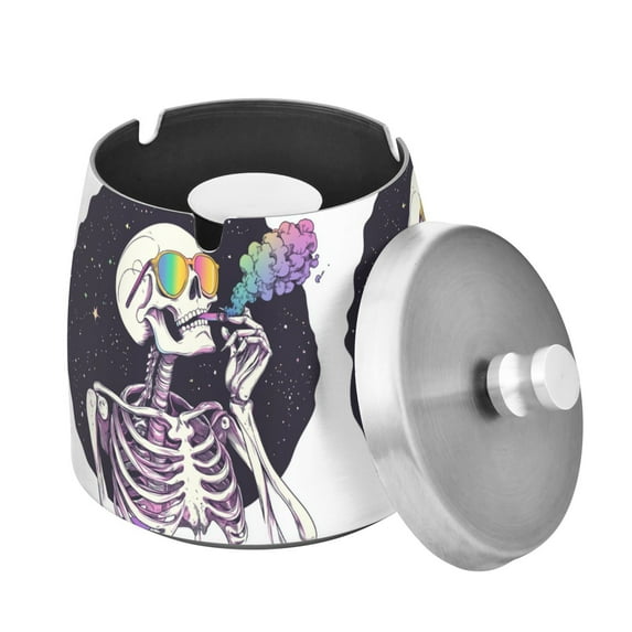 Yayeee Ashtray with Lid for Cigarette Smokeless Stainless Steel Home Ash Holder, White Skeleton