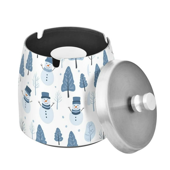Yayeee Ashtray with Lid for Cigarette Smokeless Stainless Steel Home Ash Holder, White Snowman