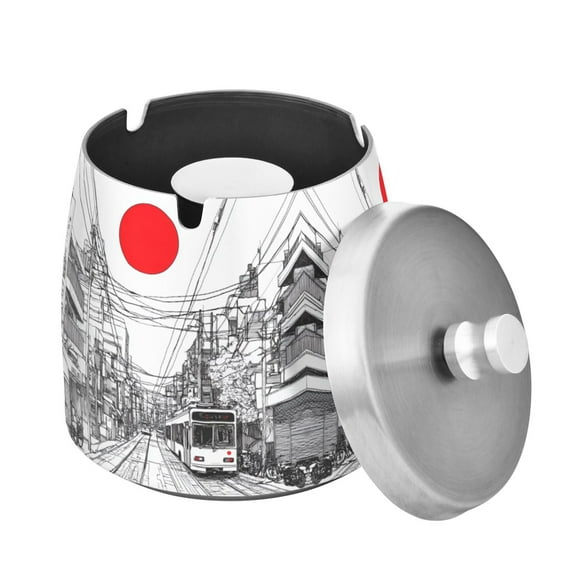 Yayeee Ashtray with Lid for Cigarette Smokeless Stainless Steel Home Ash Holder, White Streets