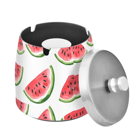 Yayeee Ashtray with Lid for Cigarette Smokeless Stainless Steel Home Ash Holder, White Watermelon