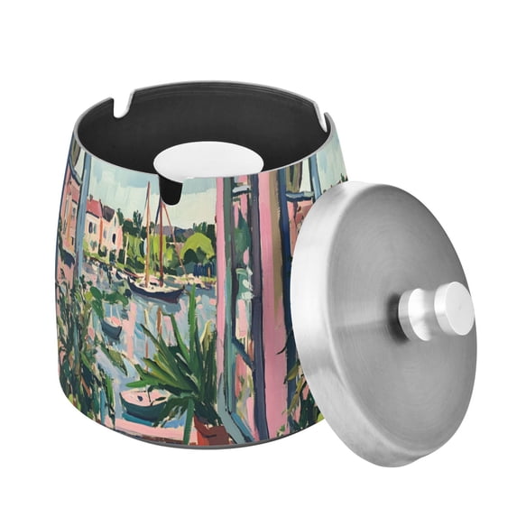 Yayeee Ashtray with Lid for Cigarette Smokeless Stainless Steel Home Ash Holder, Window Plants