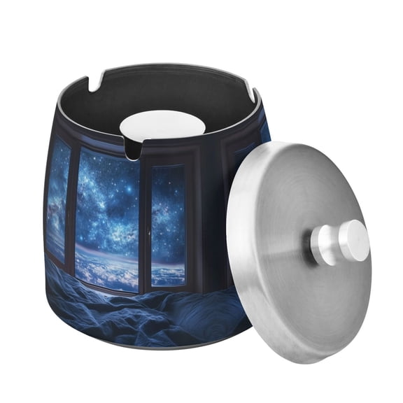 Yayeee Ashtray with Lid for Cigarette Smokeless Stainless Steel Home Ash Holder, Window Space