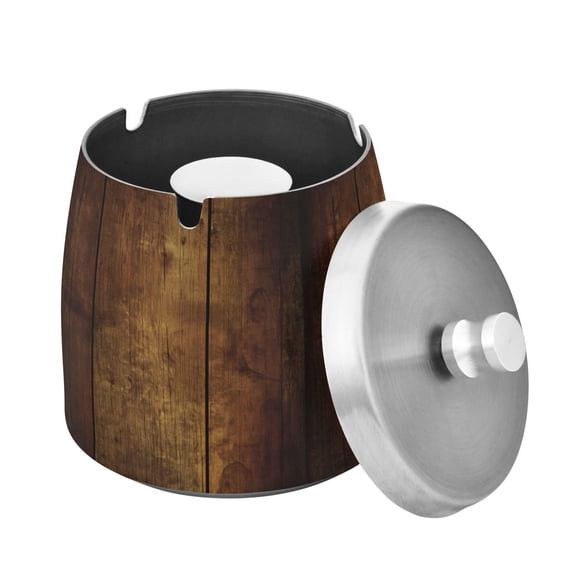 Yayeee Ashtray with Lid for Cigarette Smokeless Stainless Steel Home Ash Holder, Wood Grain