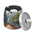 thumbnail image 1 of Yayeee Ashtray with Lid for Cigarette Smokeless Stainless Steel Home Ash Holder, Wooden Boat, 1 of 7