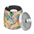 thumbnail image 1 of Yayeee Ashtray with Lid for Cigarette Smokeless Stainless Steel Home Ash Holder, Yellow Floral Wave, 1 of 7
