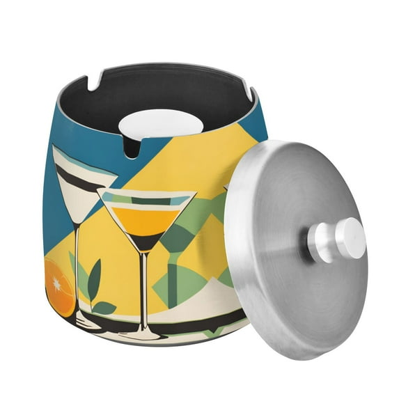 Yayeee Ashtray with Lid for Cigarette Smokeless Stainless Steel Home Ash Holder, Yellow Glasses