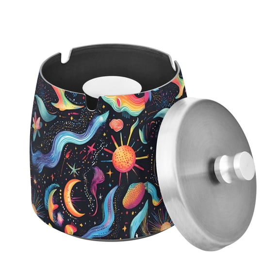 Yayeee Ashtray with Lid for Cigarette Smokeless Stainless Steel Home Ash Holder, Zodiac Stars