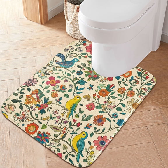 Yayeee Bath Rug for Bathroom Floor Non Slip Contour Fluffy Soft Absorbent Mat, 20"x24", Beige Cartoon Animals