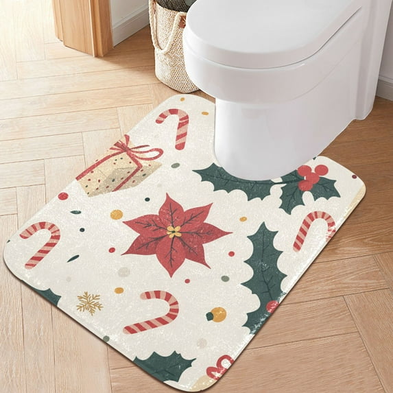 Yayeee Bath Rug for Bathroom Floor Non Slip Contour Fluffy Soft Absorbent Mat, 20"x24", Beige Christmas Candy Canes