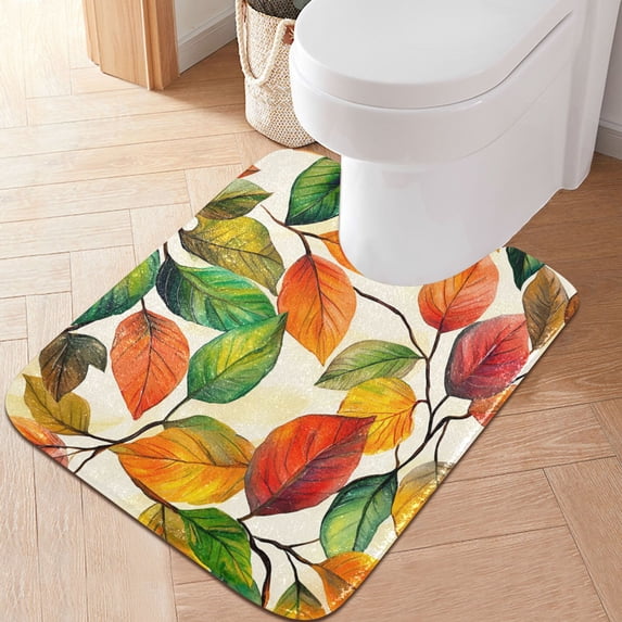 Yayeee Bath Rug for Bathroom Floor Non Slip Contour Fluffy Soft Absorbent Mat, 20"x24", Beige Leaves