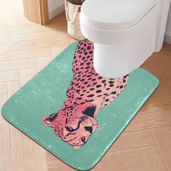 Yayeee Bath Rug for Bathroom Floor Non Slip Contour Fluffy Soft Absorbent Mat, 20"x24", Big Pink Cheetah
