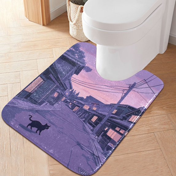 Yayeee Bath Rug for Bathroom Floor Non Slip Contour Fluffy Soft Absorbent Mat, 20"x24", Black Cat Walking