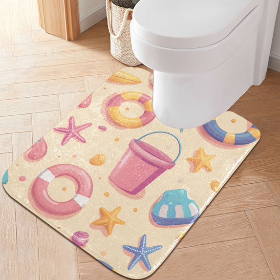 Yayeee Bath Rug for Bathroom Floor Non Slip Contour Fluffy Soft Absorbent Mat, 20"x24", Blue Beach Toys Pattern
