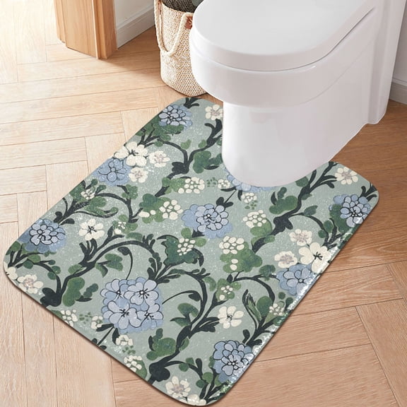 Yayeee Bath Rug for Bathroom Floor Non Slip Contour Fluffy Soft Absorbent Mat, 20"x24", Blue Blossom