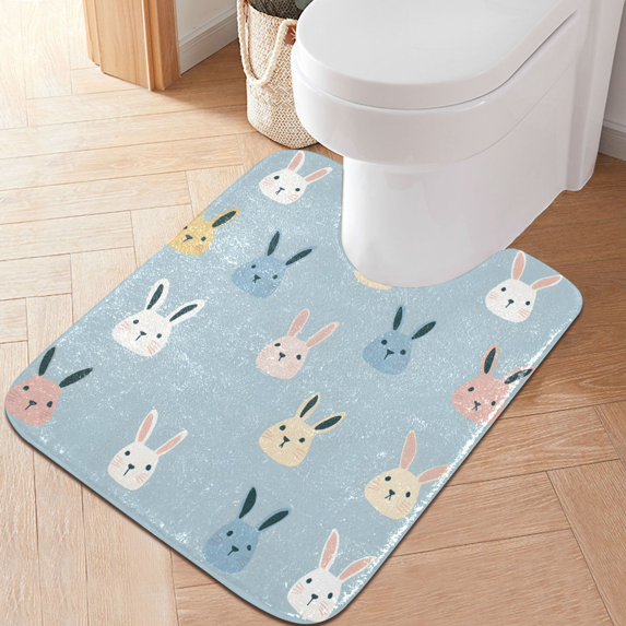 Yayeee Bath Rug for Bathroom Floor Non Slip Contour Fluffy Soft Absorbent Mat, 20"x24", Blue Rabbits