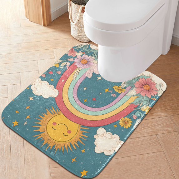 Yayeee Bath Rug for Bathroom Floor Non Slip Contour Fluffy Soft Absorbent Mat, 20"x24", Blue Rainbow