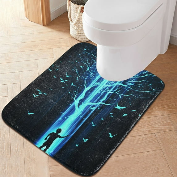 Yayeee Bath Rug for Bathroom Floor Non Slip Contour Fluffy Soft Absorbent Mat, 20"x24", Blue Tree