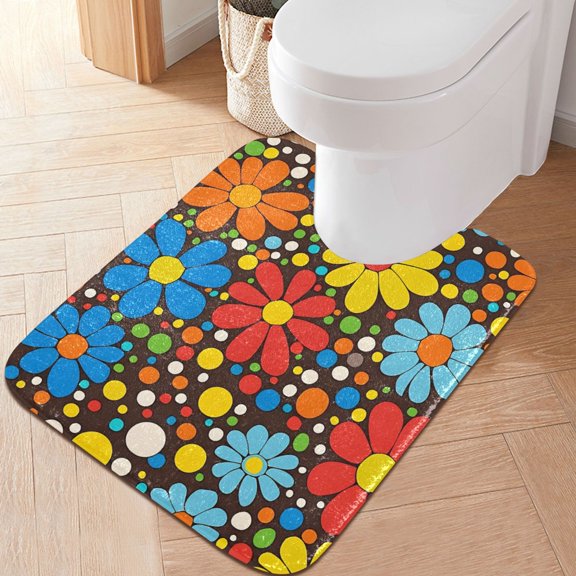 Yayeee Bath Rug for Bathroom Floor Non Slip Contour Fluffy Soft Absorbent Mat, 20"x24", Cartoon Flowers