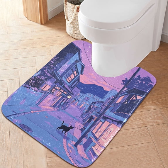Yayeee Bath Rug for Bathroom Floor Non Slip Contour Fluffy Soft Absorbent Mat, 20"x24", Cat Walking in Street