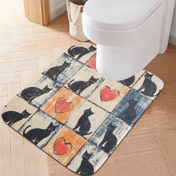 Yayeee Bath Rug for Bathroom Floor Non Slip Contour Fluffy Soft Absorbent Mat, 20"x24", Cats and Hearts