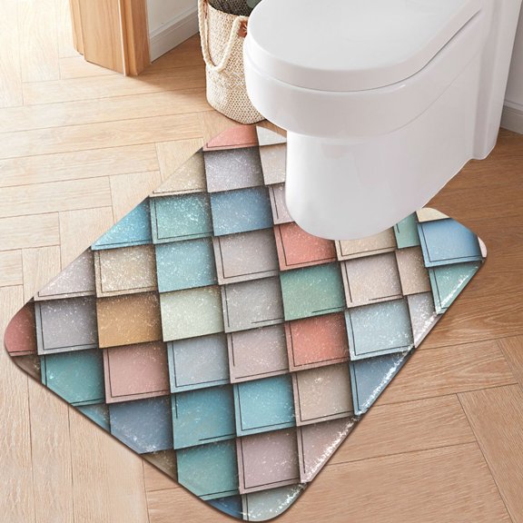 Yayeee Bath Rug for Bathroom Floor Non Slip Contour Fluffy Soft Absorbent Mat, 20"x24", Colorful Art Pattern