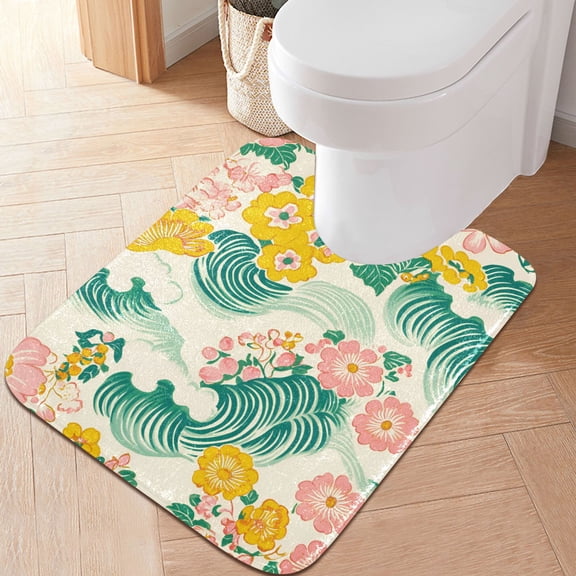 Yayeee Bath Rug for Bathroom Floor Non Slip Contour Fluffy Soft Absorbent Mat, 20"x24", Floral Wave
