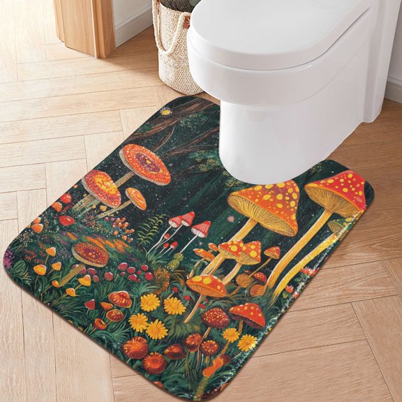 Yayeee Bath Rug for Bathroom Floor Non Slip Contour Fluffy Soft Absorbent Mat, 20"x24", Forest Mushroom