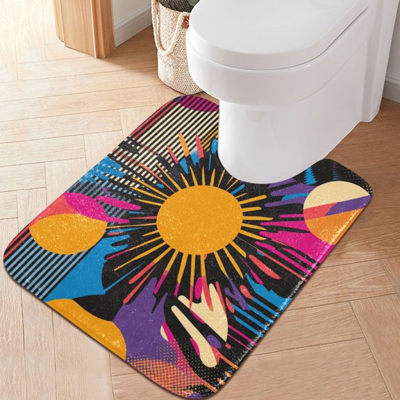 Yayeee Bath Rug for Bathroom Floor Non Slip Contour Fluffy Soft Absorbent Mat, 20"x24", Futuristic Circles