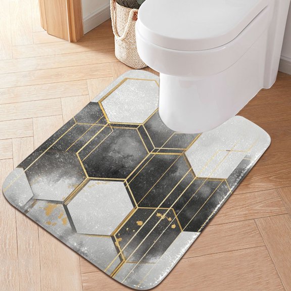 Yayeee Bath Rug for Bathroom Floor Non Slip Contour Fluffy Soft Absorbent Mat, 20"x24", Gray Hexagons