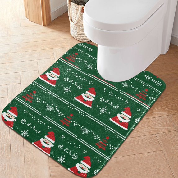 Yayeee Bath Rug for Bathroom Floor Non Slip Contour Fluffy Soft Absorbent Mat, 20"x24", Green Christmas Trees